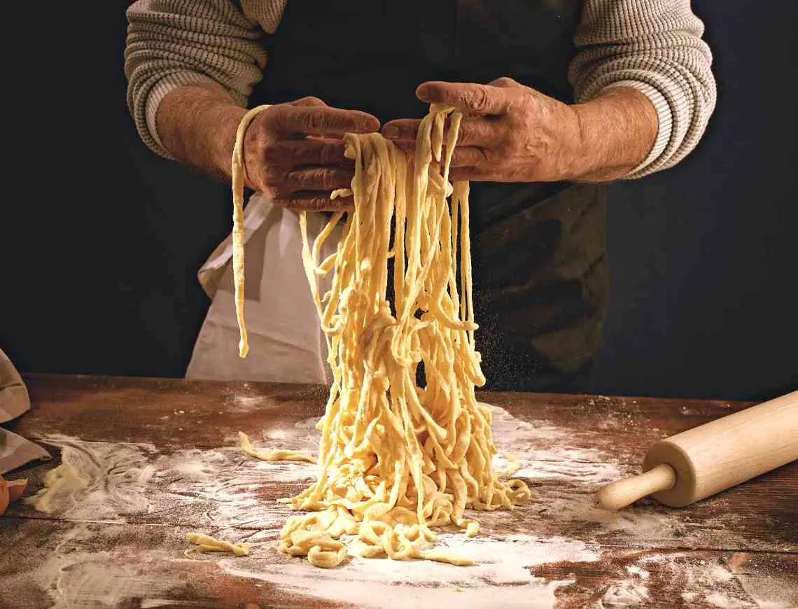Homemade tagliatelle in the making