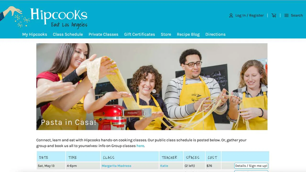 Hipcooks east los Angeles Class list with time and date