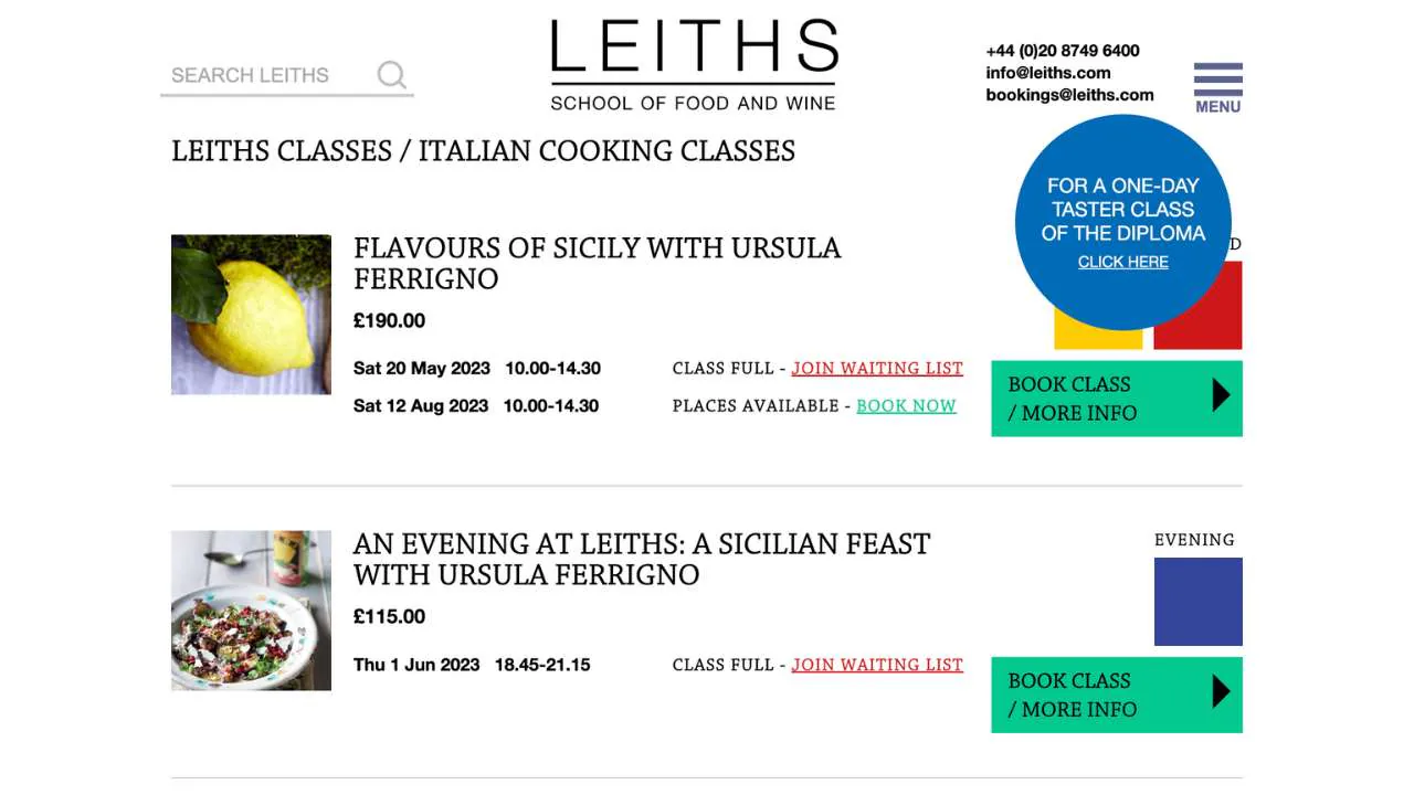 Leiths school of food and wine Italian cooking classes