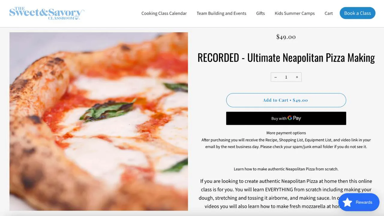 Pre-recorded napolitan pizza making online class on The Sweet and Savoury classroom website