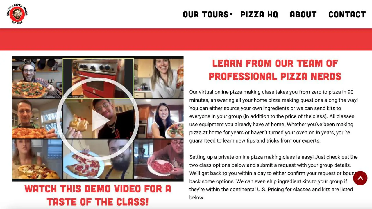 Scott's pizza tours online pizza making classes