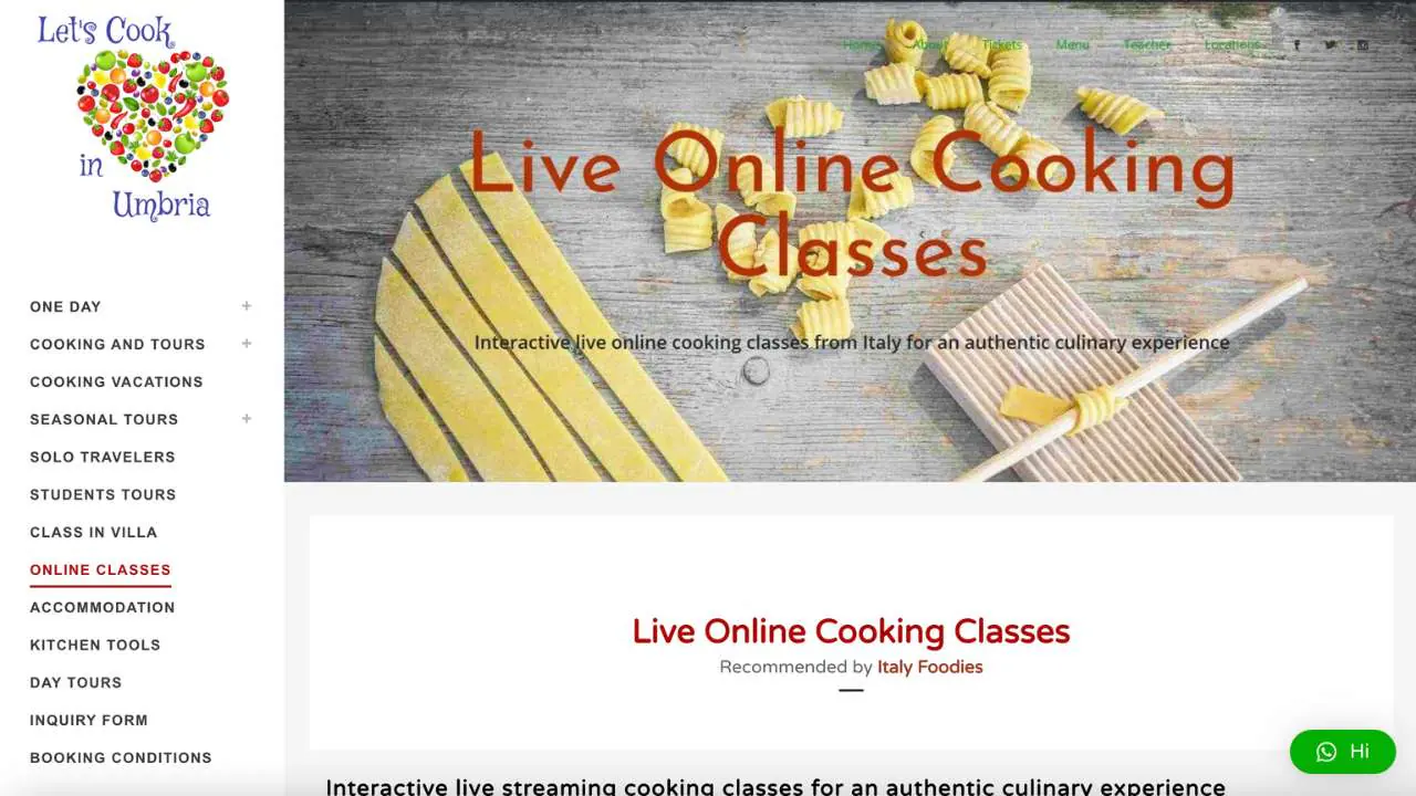 Let's Cook in Umbria Live online cooking classes section