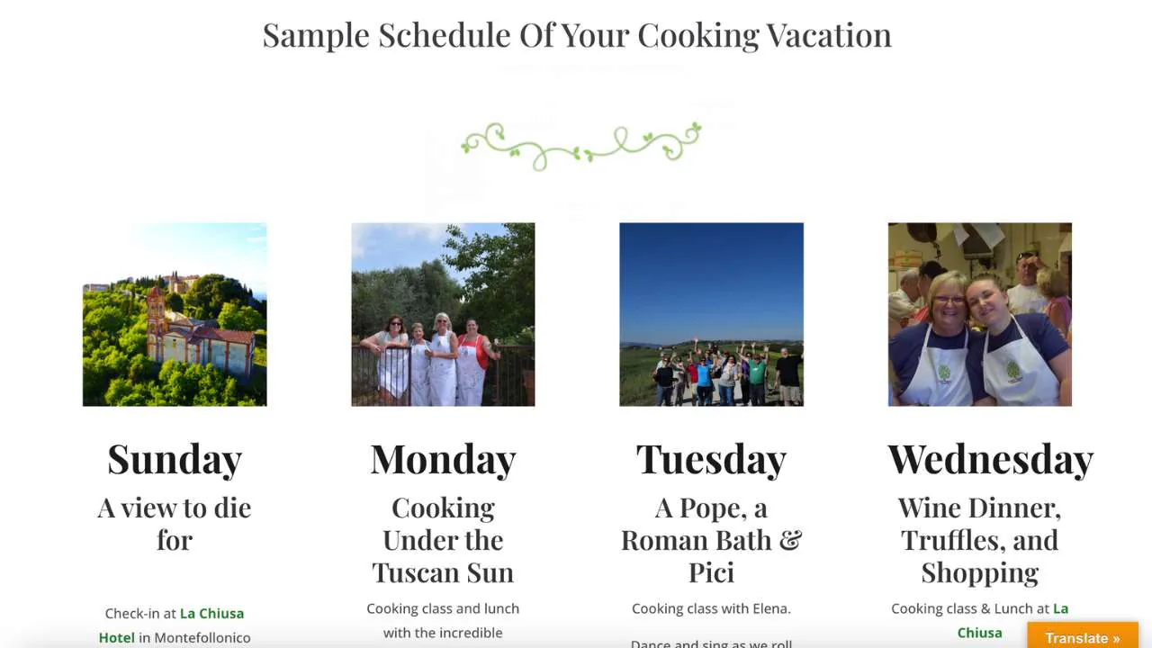 Sample schedule of a cooking vacation in Italy by Cook in Tuscany