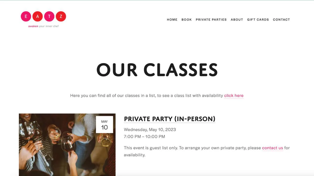 Eats Classes page