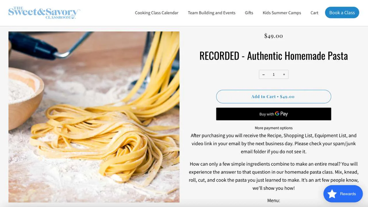 The Sweet and savory classroom recorded homemade pasta class