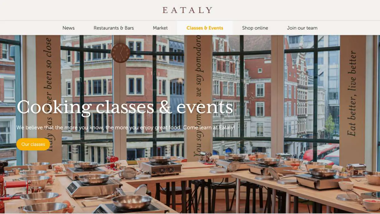 eataly cooking classes and events section