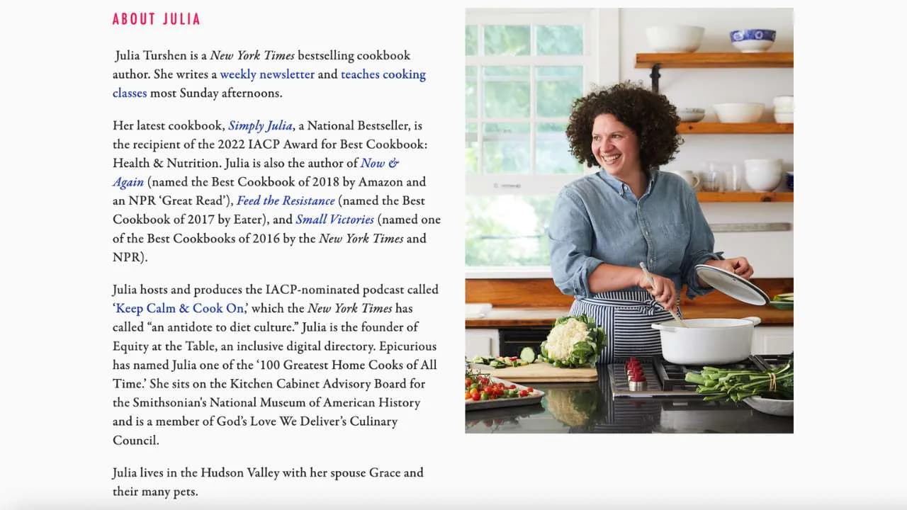 About Julia at Julia Turshen online cooking classes