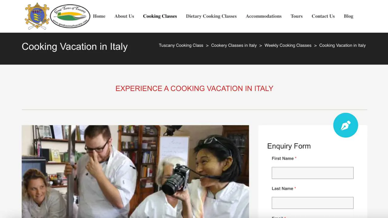 Cooking vacation in Tuscany Enquiry page on Good Tastes in Tuscany website