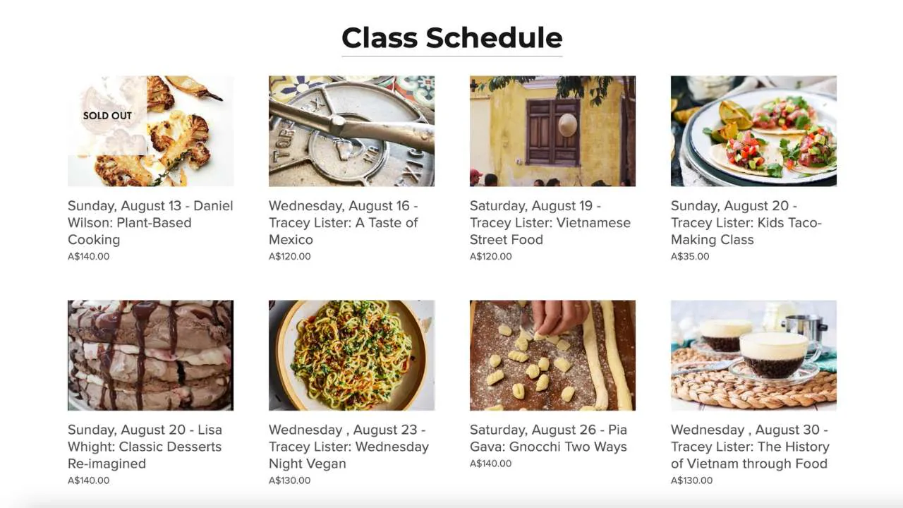 Brunswich Kitchen's Classes schedule- 1280x720