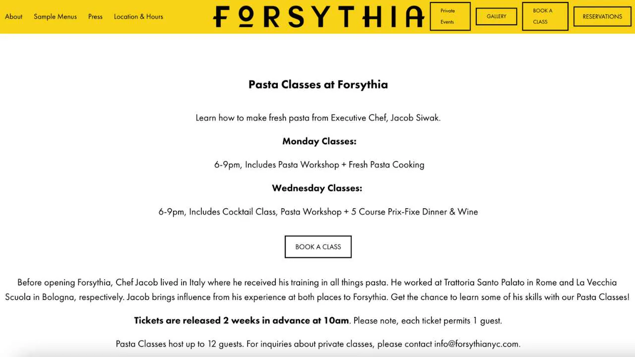 Forsythia pasta class information