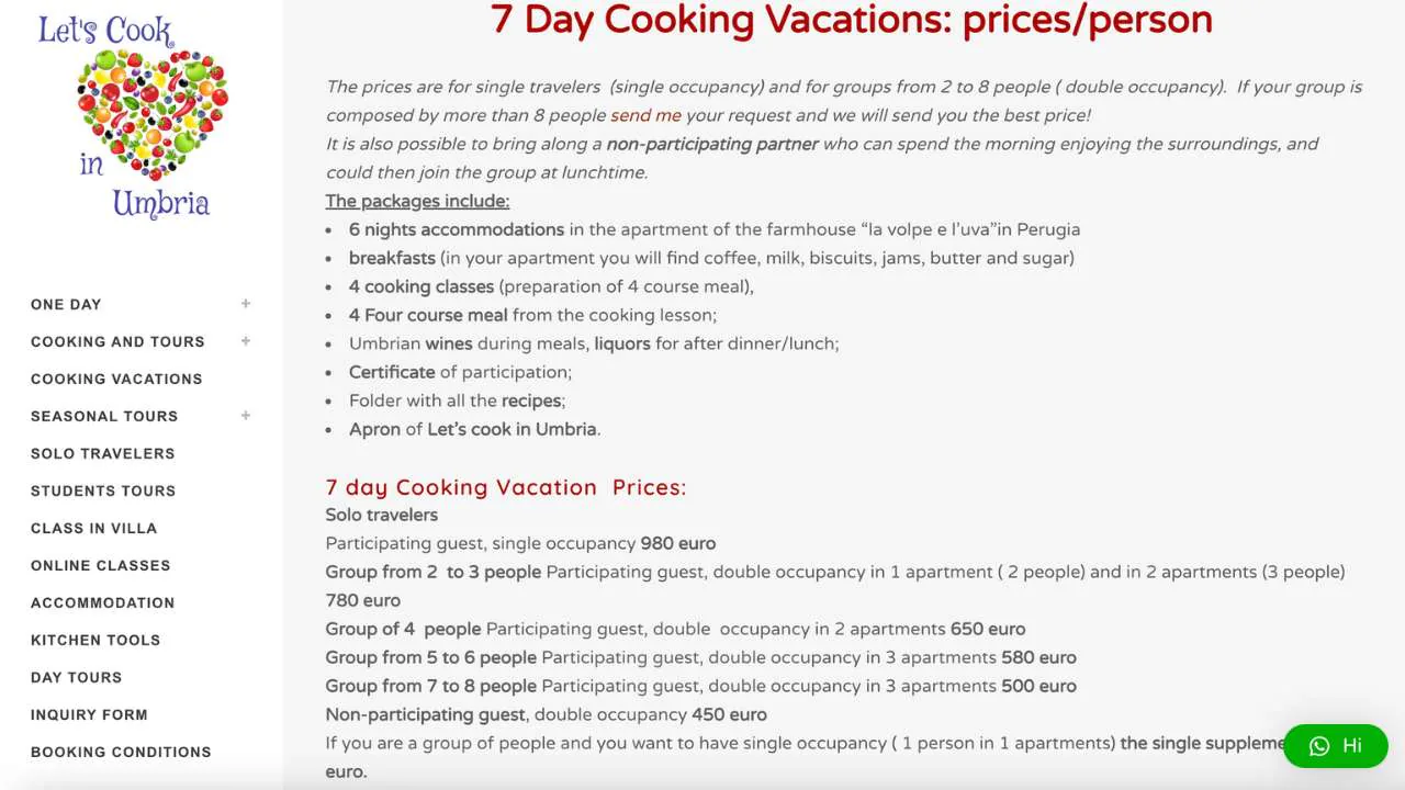 Details of the 7 day cooking vacation by Let's Cook in Umbria