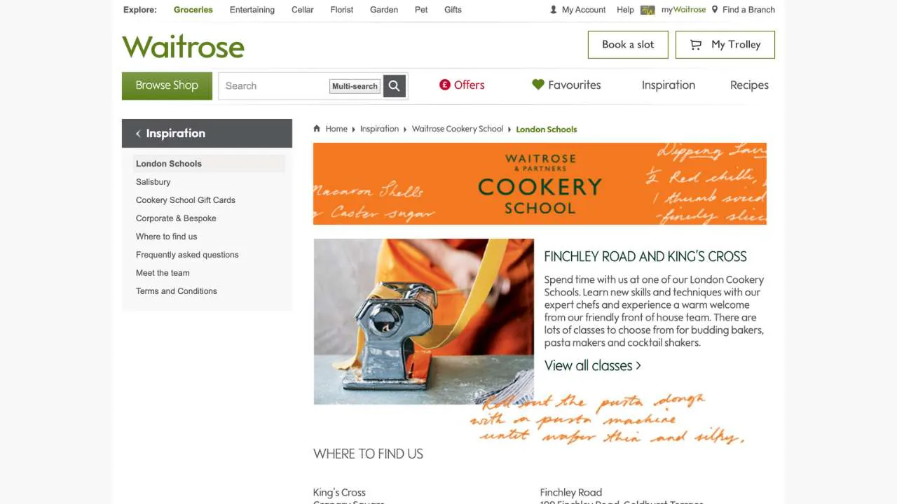 Waitrose cookery classes in King's Cross