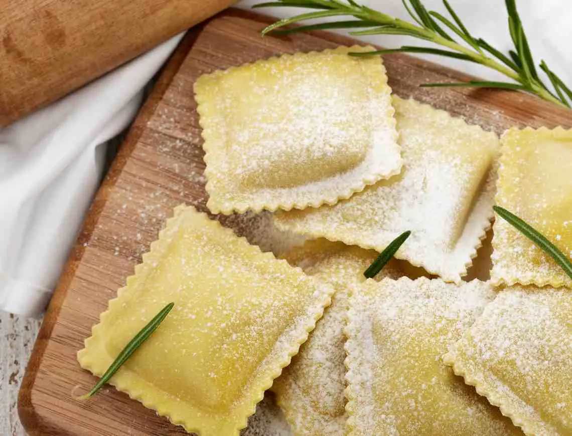 Homemade ravioli and rosmary