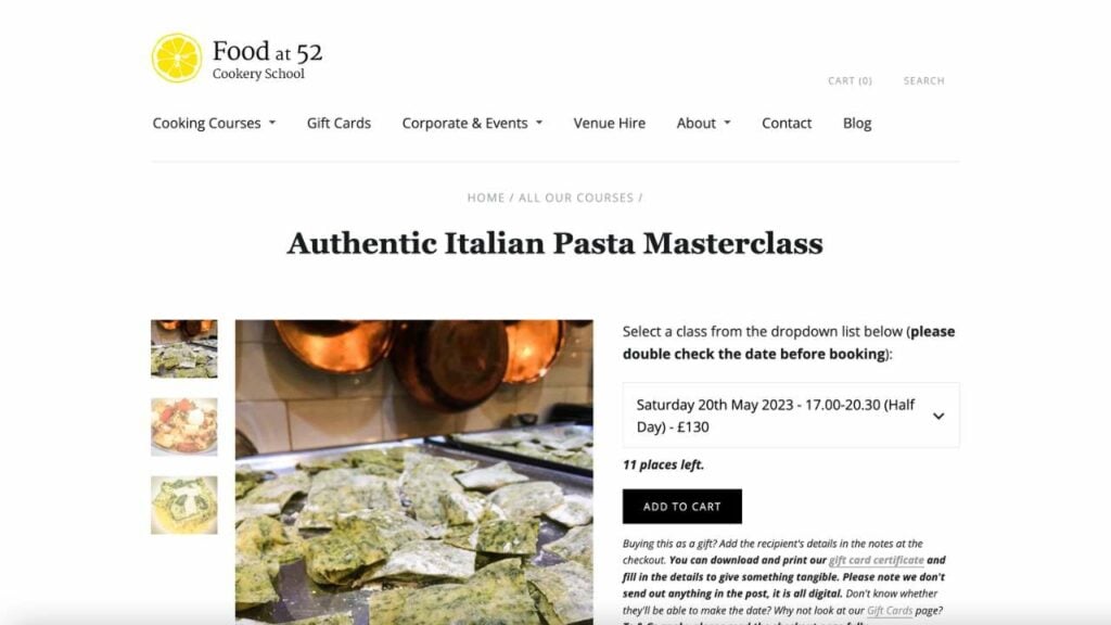 Food at 52 cookery school authentic italian pasta masterclass