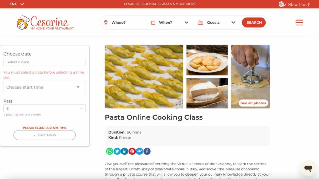 Pasta online cooking class on Cesarine