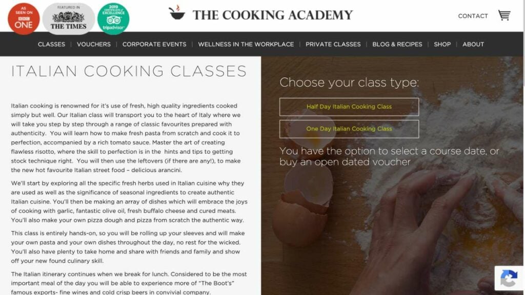 The Cooking Academy Italian cooking classes page