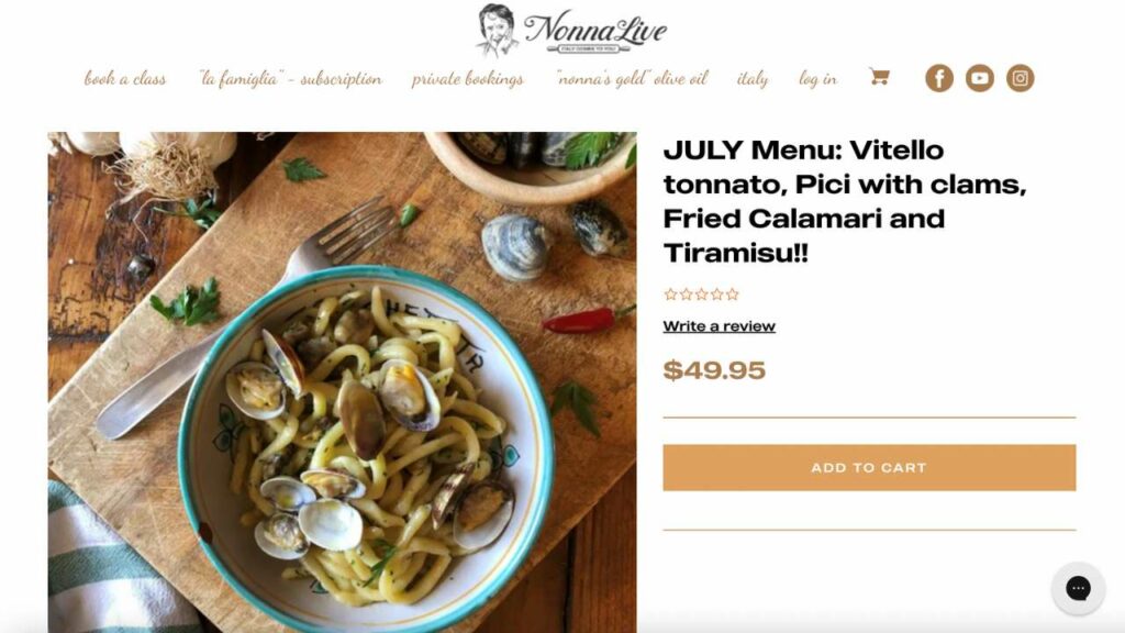 Vitello tonnato, pici with clams, fried calamari and tiramisu online class at Nonna Live